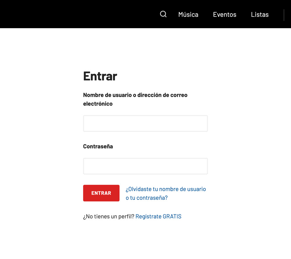 Pantalla para entrar a Last.fm